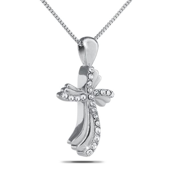 White Stones Cross Necklace
